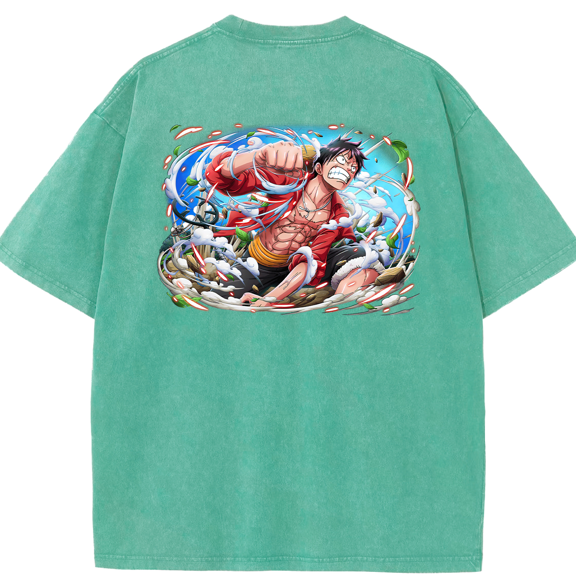 ワンピース モンキー・D・ルフィ ONE PIECE Monkey D. Luffy 綿100% ヴィンテージ風 半袖Tシャツ（背面プリント）